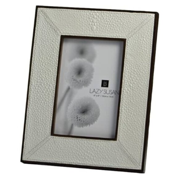 NEW Lazy Susan Cream Faux Shagreen Leather Frame, 5 x 7-Inches - Picture 1 of 7